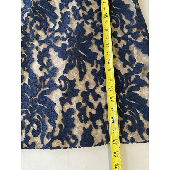 Tadashi Shoji Dress Womens Size 6 Navy Blue & Tan Cocktail Party Holiday - Picture 8 of 9